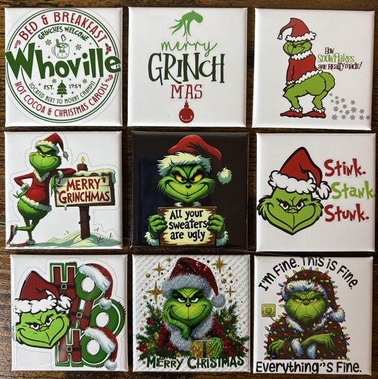 Set of 9 Grinch Christmas Magnets